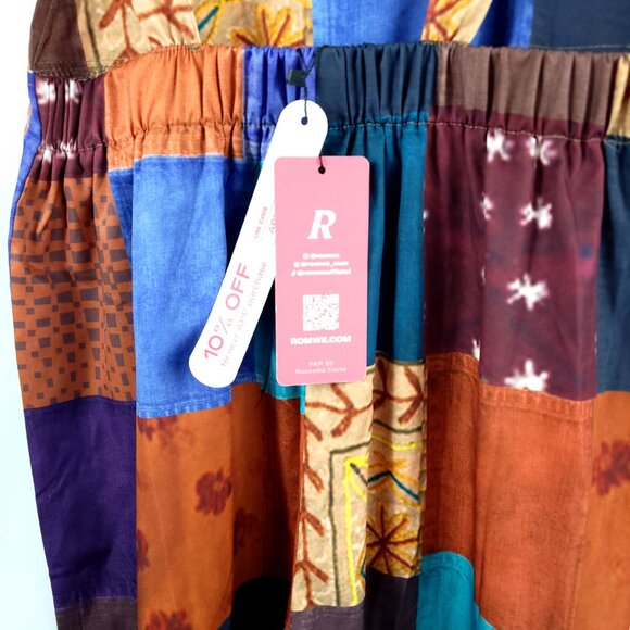 NWT Patchwork Boho Wide-Leg Jumpsuit Overalls ROMWE - Picture 8 of 12